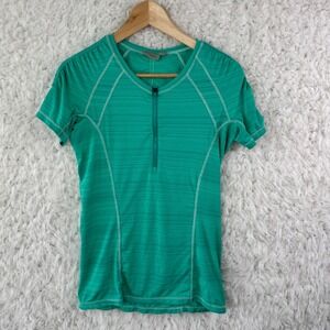 Athleta Shirt Womens Medium Green Quarter Zip Athletic Short Sleeve Back Pocket